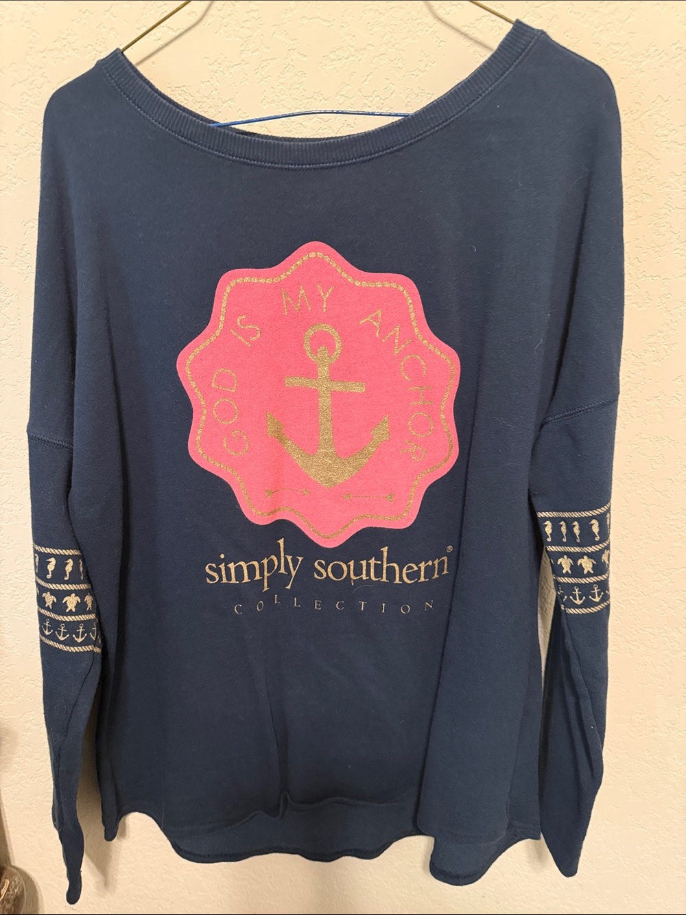 Simply Southern Navy Pullover with Pink Anchor Emblem